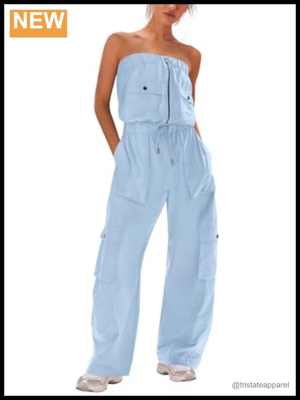 Strapless Cargo Jumpsuit Wide Leg Tube Romper Sleeveless